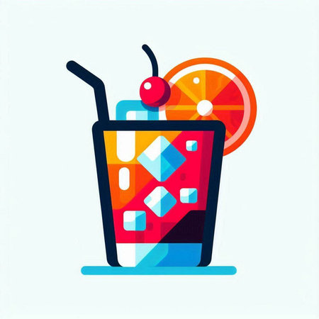 Cocktail icon in flat style. Colorful vector illustration.の写真素材