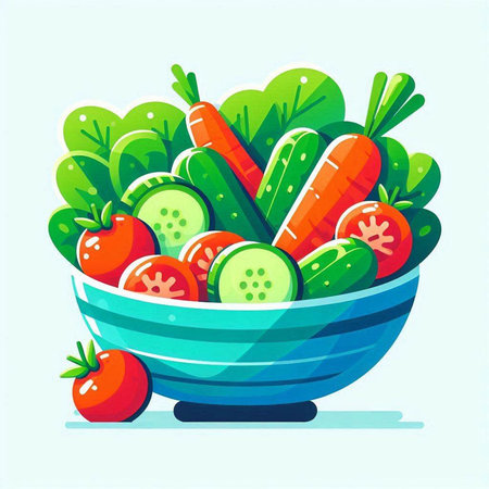 Fresh vegetables in a bowl. Vector illustration in flat cartoon style.の写真素材
