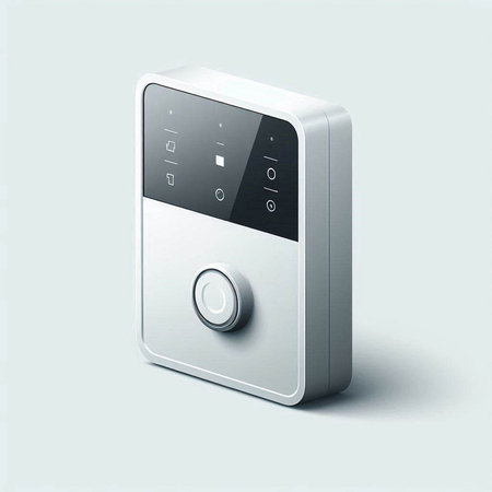 Isometric digital thermostat on a gray background. 3d rendering
