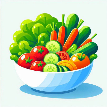 Vegetable salad in a bowl on a white background. Vector illustration.の写真素材