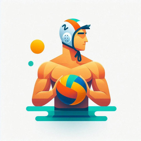 Fitness man with volleyball on a white background. Vector illustration.の写真素材