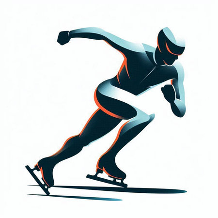 Speed skating - abstract vector illustration of a man skating on ice.の写真素材