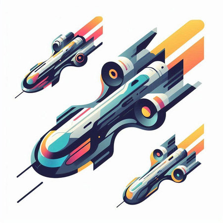 3D isometric vector illustration of a futuristic space ship in the skyの写真素材