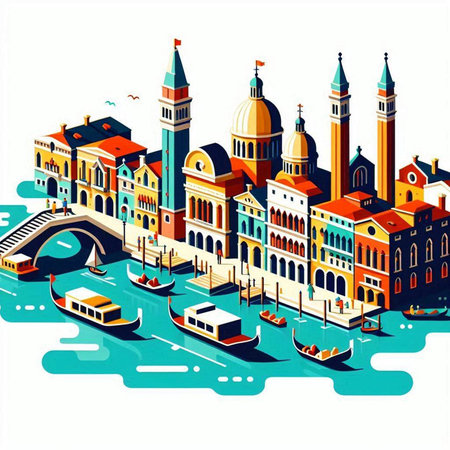 Venice with gondolas, Venice, Italy, vector illustrationの写真素材