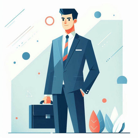 Businessman with briefcase. Vector illustration in flat cartoon style.