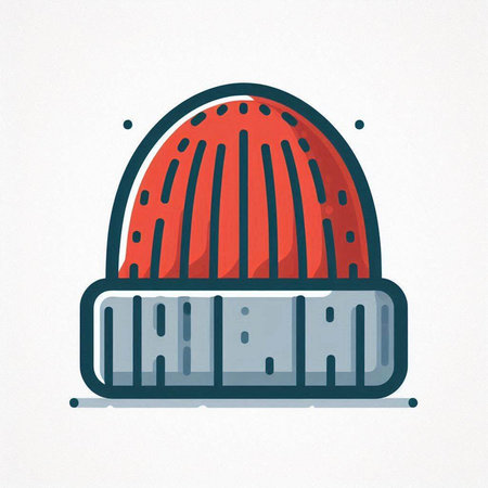 Illustration of a knitted hat in a flat style on a white backgroundの写真素材