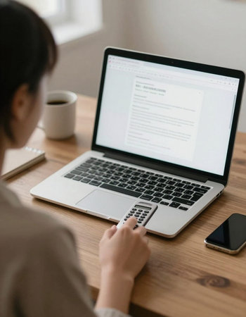 Young woman working on laptop computer at home. Freelance business concept.