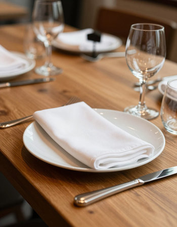 Dining table in a restaurant. Table setting with cutlery