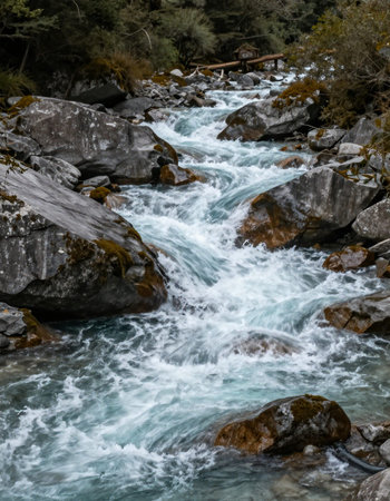 Mountain river with clear water in the mountains of the Sierra Nevadaの写真素材