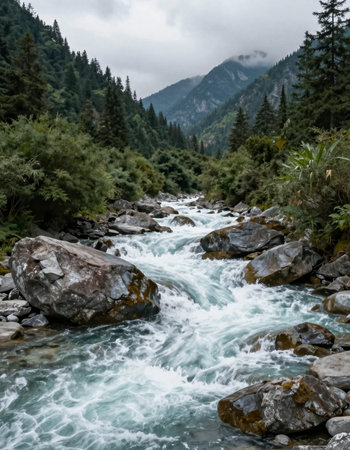 mountain river in Nepal, Himalayas, Annapurna Circuit