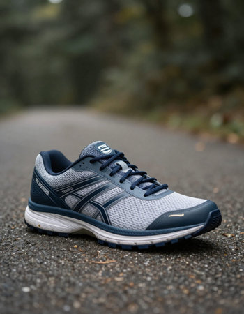 Running shoes on the road in the forest, sport and healthy lifestyle concept