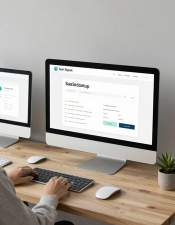 Woman working on computer. Online shopping concept