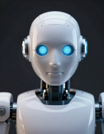 Robot with blue eyes on a black background. 3d rendering