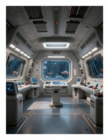 Space station interior with nobody inside. Futuristic space station interior.