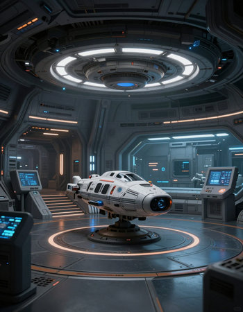 3D CG rendering of space station. High resolution image gallery.