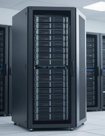 big data center with rows of server racks. 3d rendering.