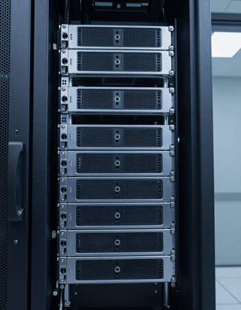 close-up of server hardware in datacenter room data center