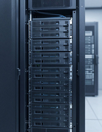 hardware in internet data center room. close up of server hardware