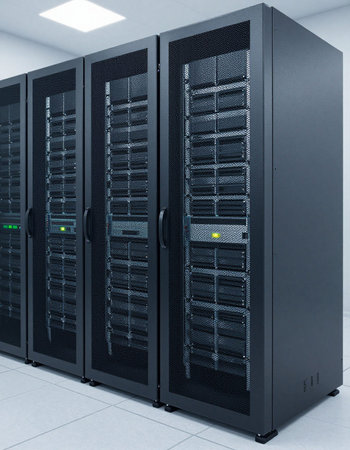 big data center with servers in a row. 3d rendering.