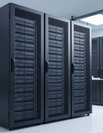 3d render of server room with row of servers in data center