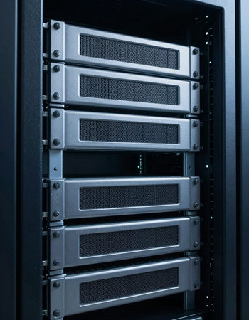 hardware in internet data center room. close up of server hardware