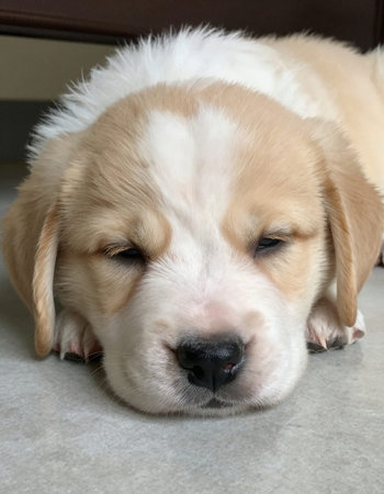 golden retriever puppy sleeping on the floor in the living room