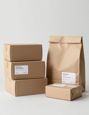Kraft paper package with fragile label isolated on a white background.