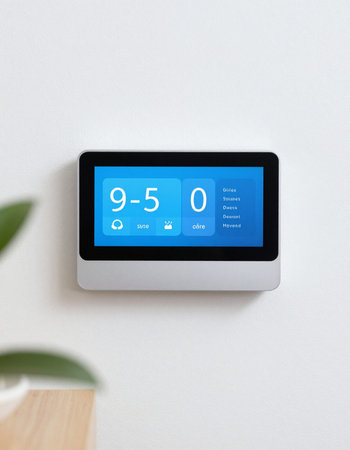 Digital thermostat with temperature control on the wall in the room