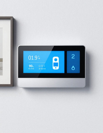 Smart device with blank screen on wall. Mock up, 3D Rendering