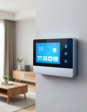 smart home on the wall in the modern living roomの写真素材