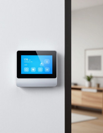 smart home app on the wall in modern living room
