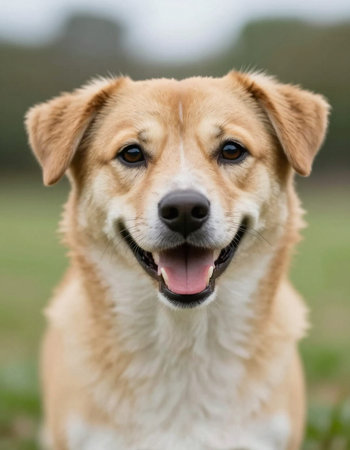 Portrait of a cute mixed breed dog outdoors in the nature.の写真素材
