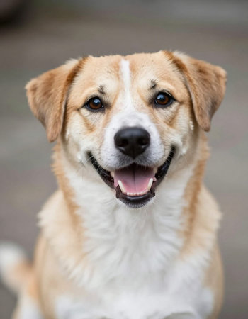 Portrait of a cute mixed breed dog looking at the camera.の写真素材