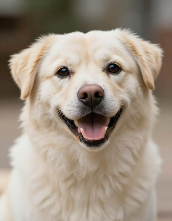 Portrait of a beautiful golden retriever looking at the camera.の写真素材