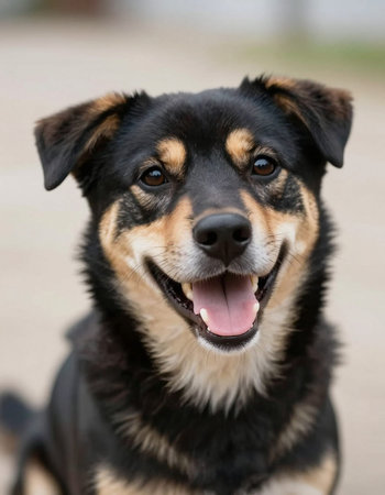 Portrait of a cute mixed breed dog. Shallow depth of field.の写真素材