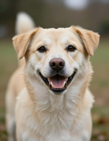 Portrait of a happy labrador retriever dog in the park