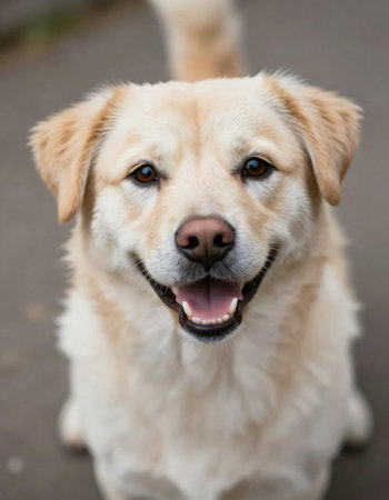 Portrait of a cute golden retriever dog in the park.