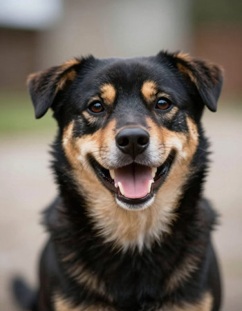 Portrait of a cute mixed breed dog looking at the camera.の写真素材