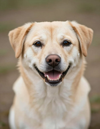 Labrador retriever dog portrait in the park. Shallow depth of fieldの写真素材