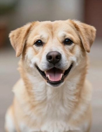 Portrait of a cute labrador retriever dog looking at the cameraの写真素材