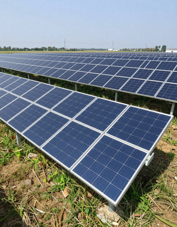 solar energy in the field, closeup of photo with selective focus