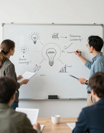 Group of young business people brainstorming in office. Brainstorming concept