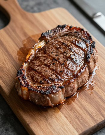 Grilled Tenderloin Steak with Sesame Seeds on Cutting Boardの写真素材