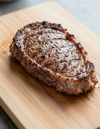 Grilled Tenderloin Steak on wooden cutting board.