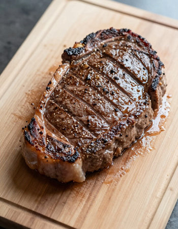 Grilled Tenderloin Steak on Wooden Cutting Board.