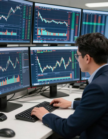 Stock market data on computer monitor. Stock market data on computer screen. Stock market data on...