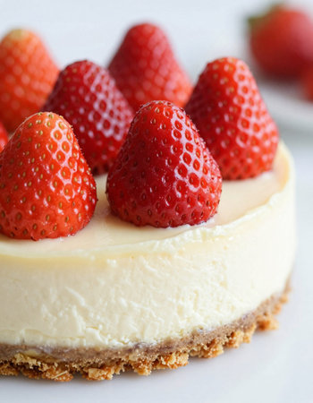 Strawberry Cheesecake on a white background, selective focus
