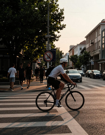 View of unknown Israeli people rolling with a bicycle in the streets of Tel Aviv in the afternoon