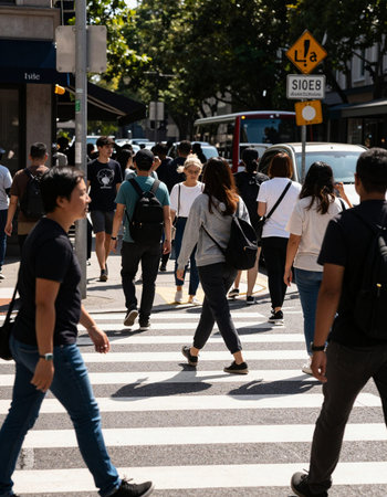 People walk in the street.