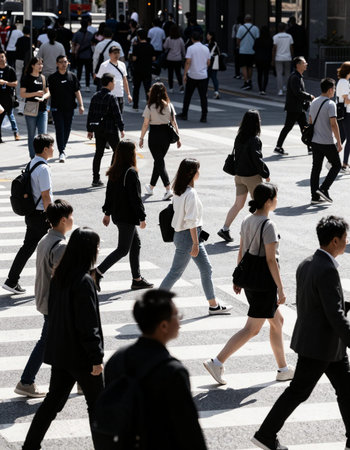 Unidentified people cross the street at Shibuya Crossing.の写真素材
